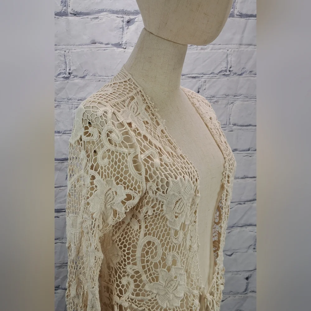 Vintage 90s Women's Crochet Open Knit Cardigan Nature Designs Mexico One Size - Picture 5 of 16